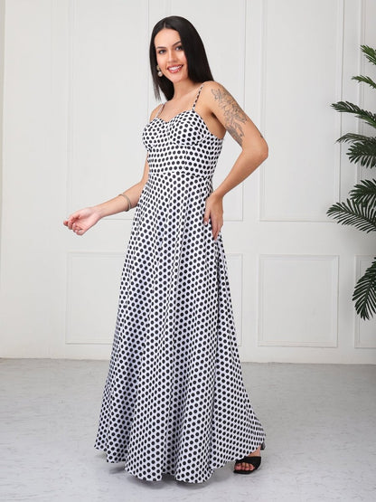 White Polka Print Strap Maxi Dress - GAIIA
