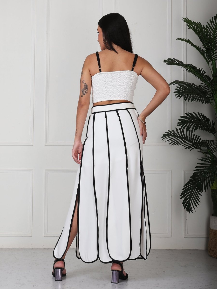White With Black Strap Solid Panelled Co - Ord Set - GAIIA