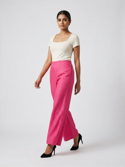 Women Black Solid Linen Blend Trouser - GAIIA