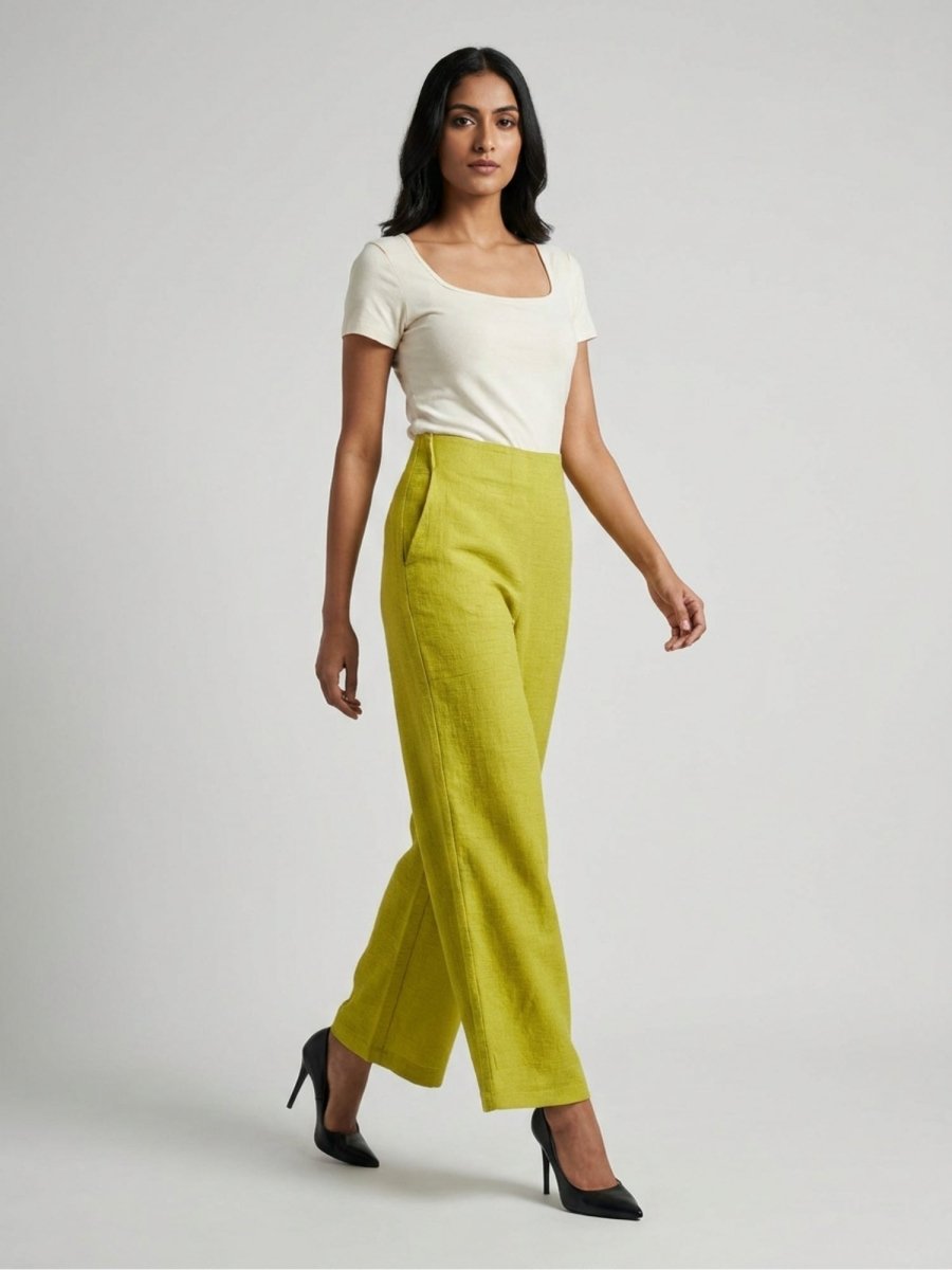 Women Black Solid Linen Blend Trouser - GAIIA