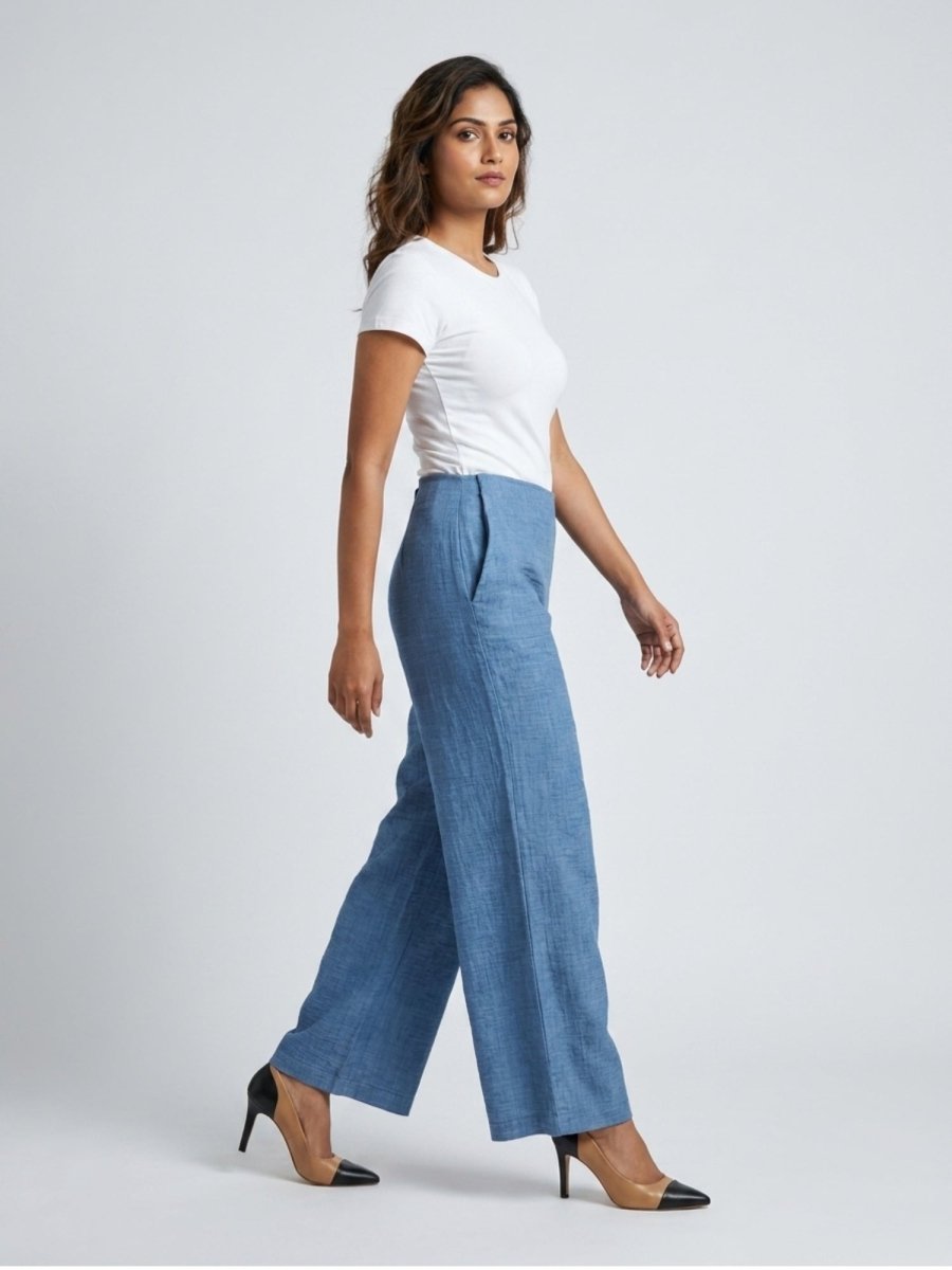 Women Black Solid Linen Blend Trouser - GAIIA