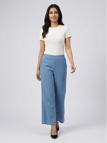 Women Black Solid Linen Blend Trouser - GAIIA