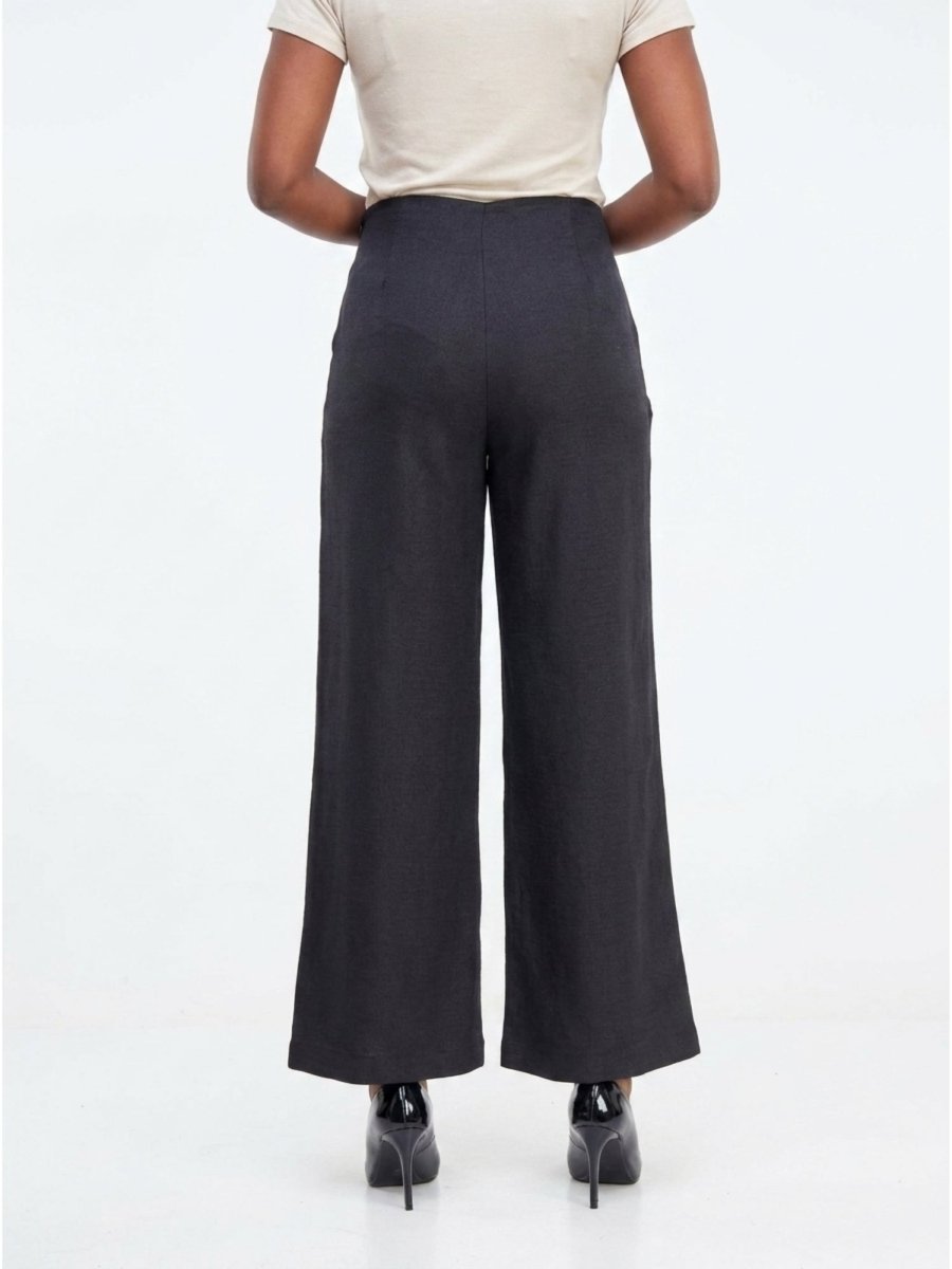 Women Black Solid Linen Blend Trouser - GAIIA