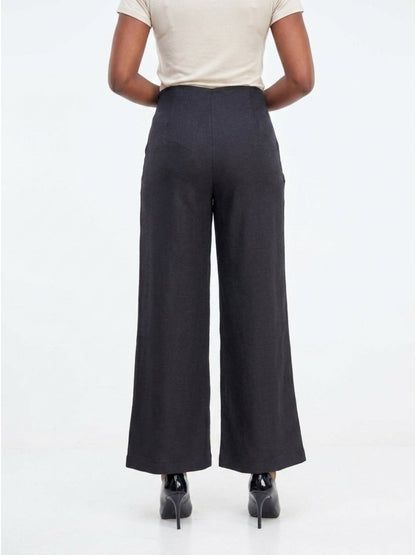 Women Black Solid Linen Blend Trouser - GAIIA