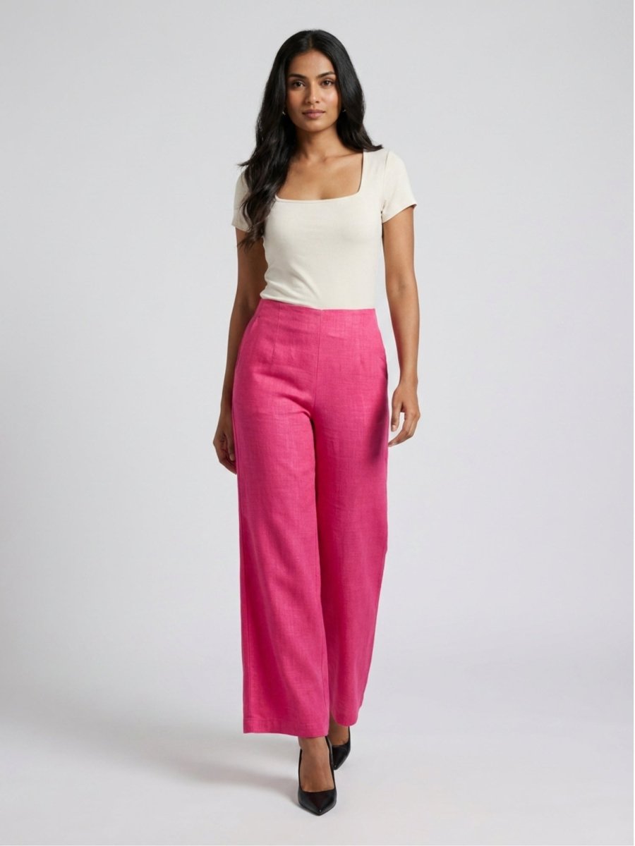 Women Black Solid Linen Blend Trouser - GAIIA