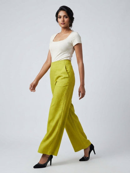 Women Black Solid Linen Blend Trouser - GAIIA