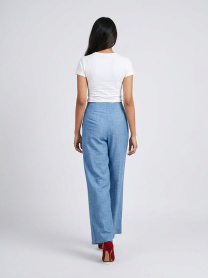 Women Black Solid Linen Blend Trouser - GAIIA