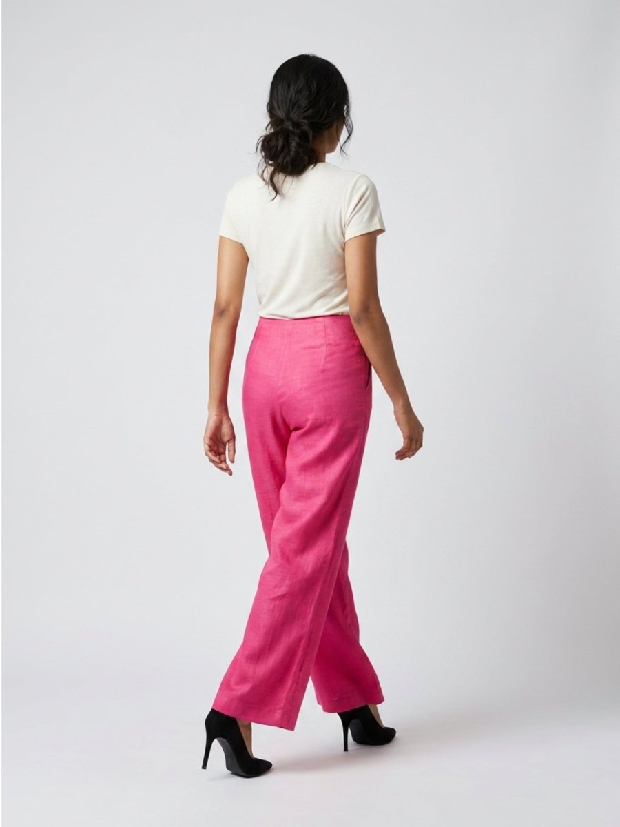 Women Black Solid Linen Blend Trouser - GAIIA