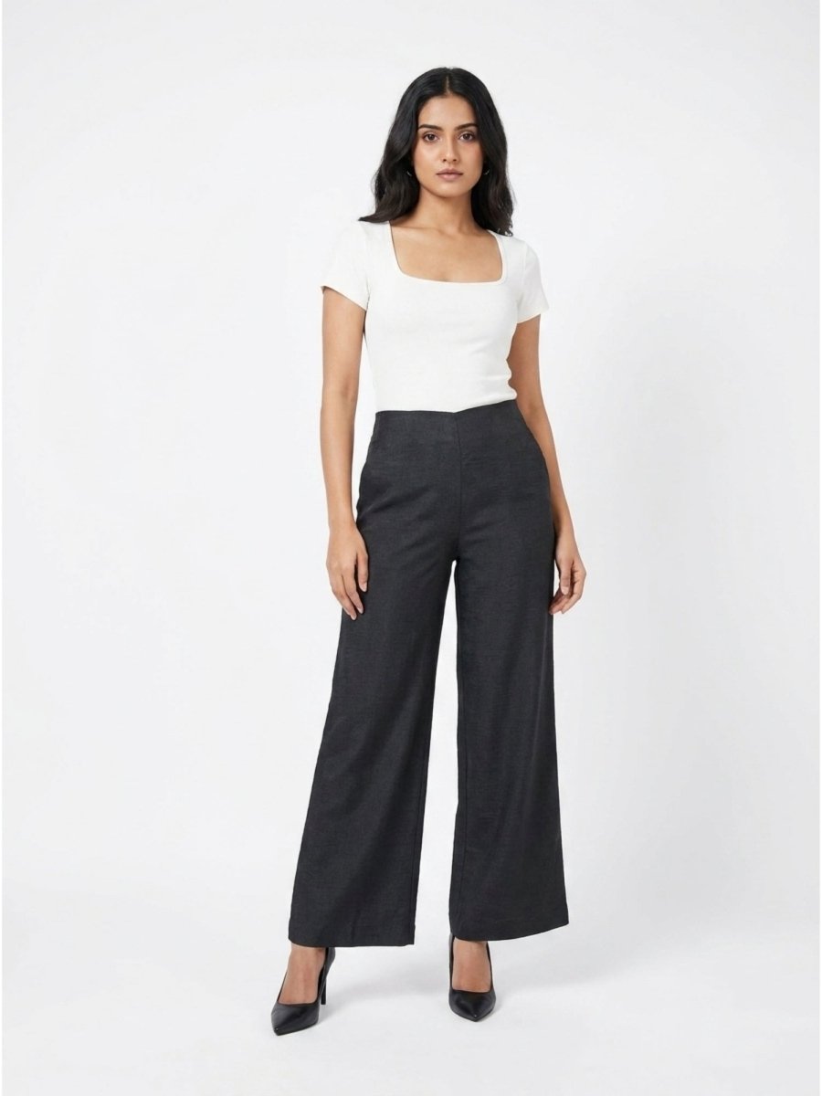 Women Black Solid Linen Blend Trouser - GAIIA