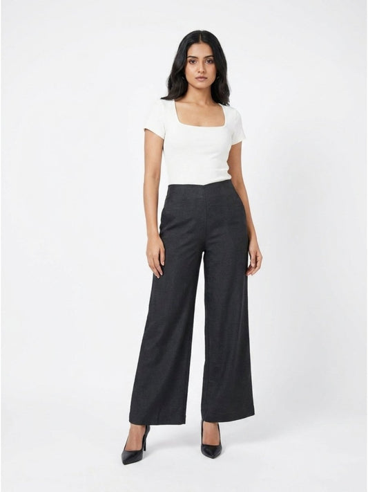 Women Black Solid Linen Blend Trouser - GAIIA