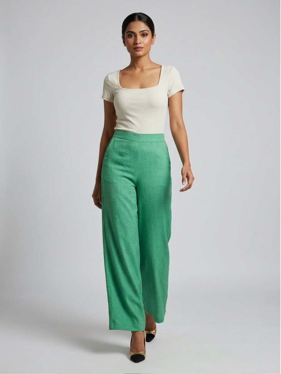 Women Black Solid Linen Blend Trouser - GAIIA
