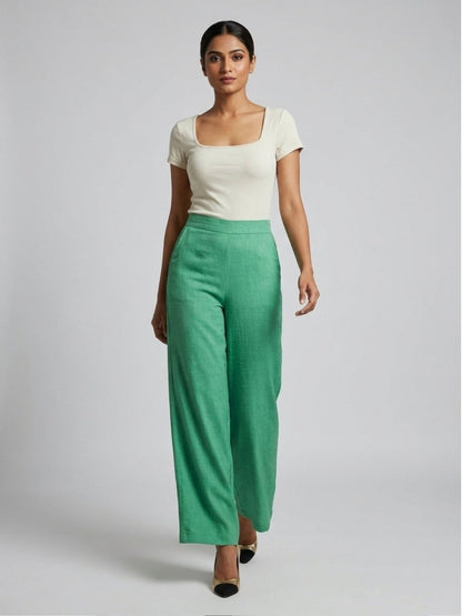 Women Black Solid Linen Blend Trouser - GAIIA