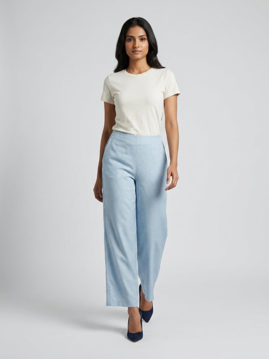 Women Black Solid Linen Blend Trouser - GAIIA