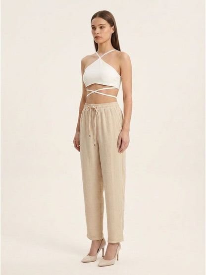 Women Solid Linen Blend Regular Fit Trouser - GAIIA
