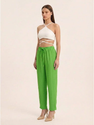 Women Solid Linen Blend Regular Fit Trouser - GAIIA
