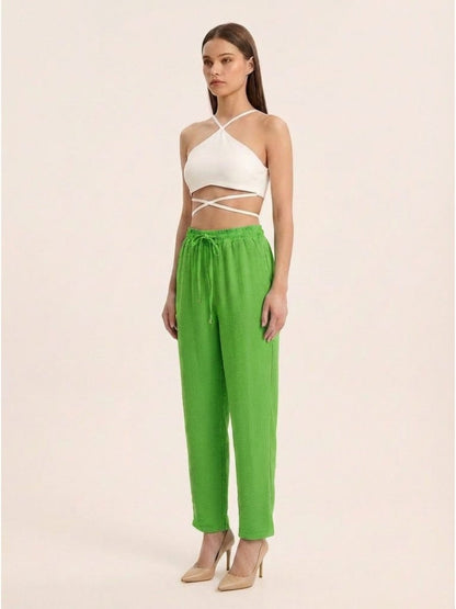 Women Solid Linen Blend Regular Fit Trouser - GAIIA