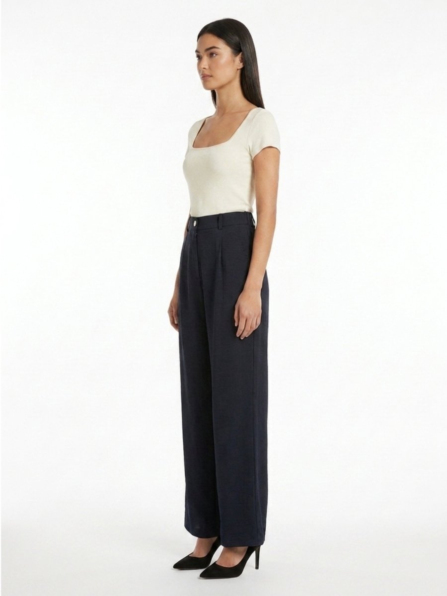 Women Solid Linen Blend Straight Fit Trouser - GAIIA