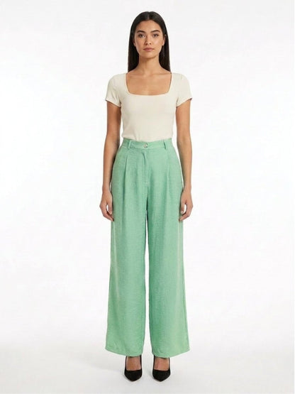 Women Solid Linen Blend Straight Fit Trouser - GAIIA