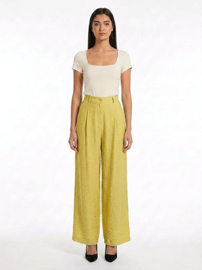 Women Solid Linen Blend Straight Fit Trouser - GAIIA
