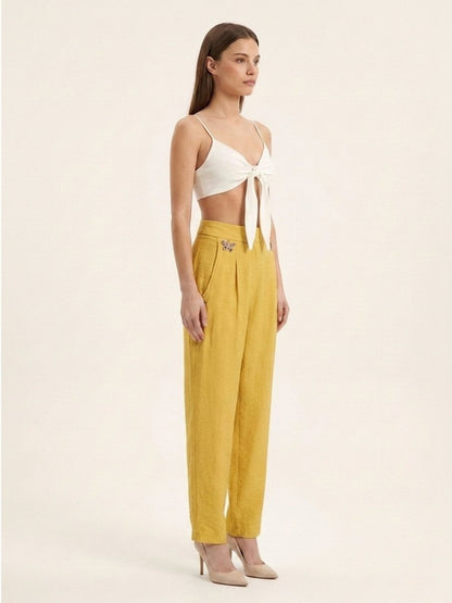 Women Solid Linen Blend Trouser - GAIIA