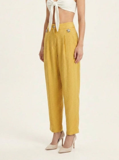 Women Solid Linen Blend Trouser - GAIIA