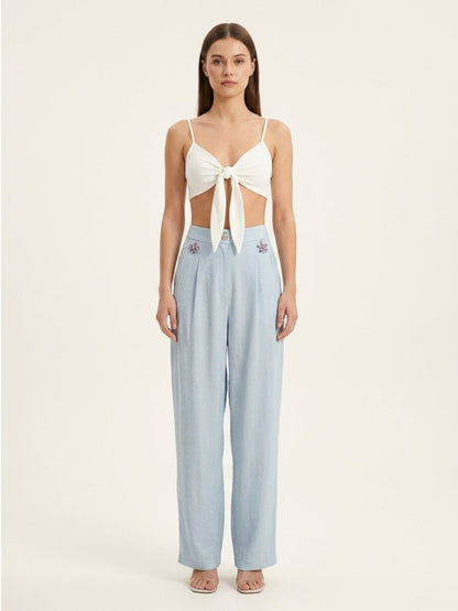 Women Solid Linen Blend Trouser - GAIIA