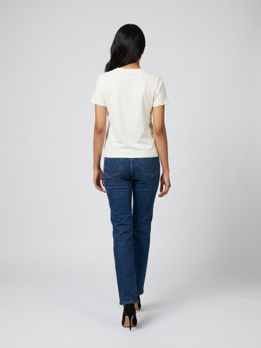 Women White With Pink Star Motif Embellished Regular Fit T-Shirt - GAIIA