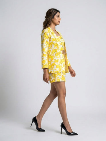 Yellow Cotton Floral Printed 3 - Piece Co - Ord Set - GAIIA