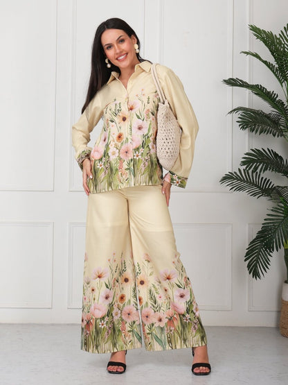 Yellow Floral Print Shirt With Palazzo Co - Ord Set - GAIIA