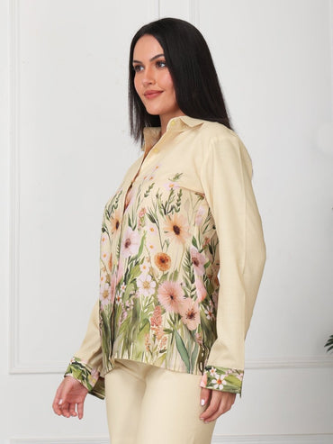 Yellow Floral Print Shirt With Palazzo Co - Ord Set - GAIIA