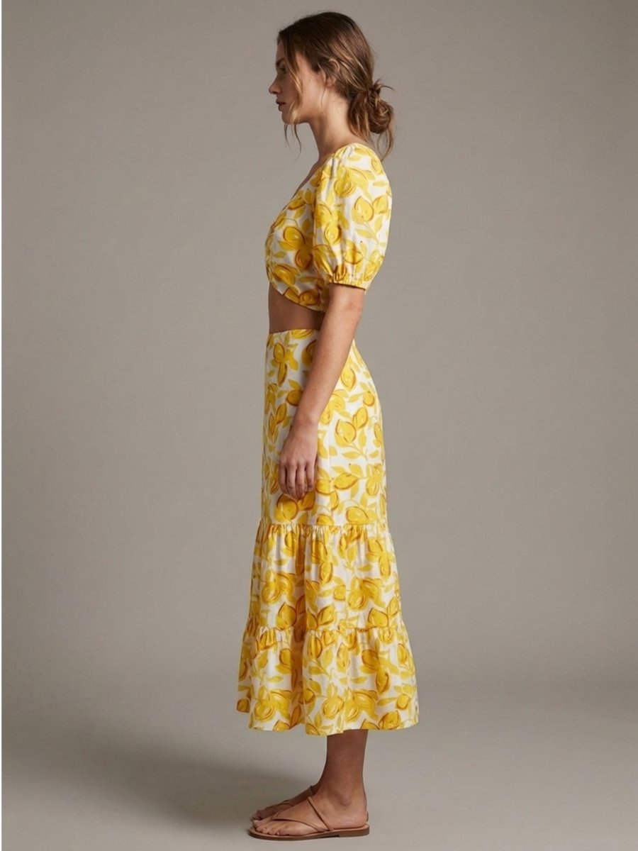 Yellow Floral Printed Cotton Co - Ord Set - GAIIA