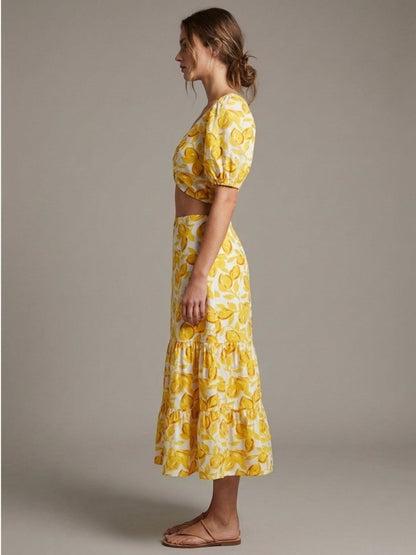 Yellow Floral Printed Cotton Co - Ord Set - GAIIA